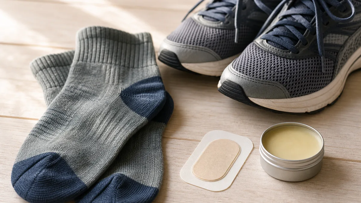 Nahaufnahme einer Blase an der Ferse nach einem langen Lauf