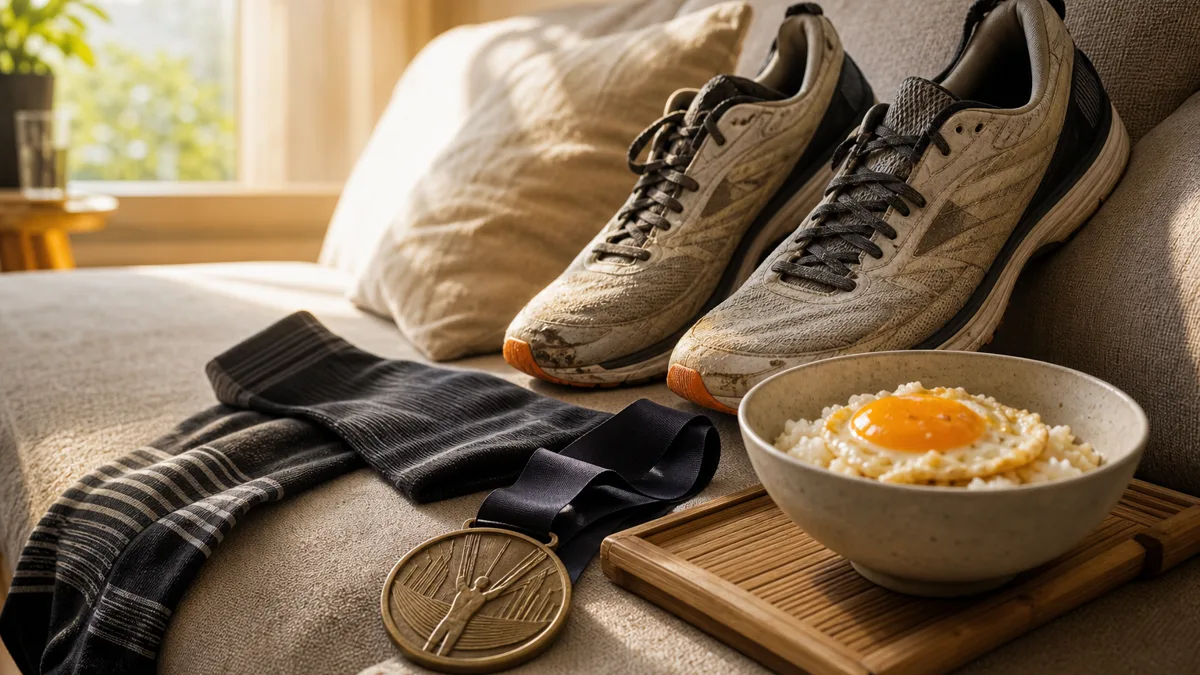 Läufer erholt sich mit lockerem Auslaufen nach dem Marathon