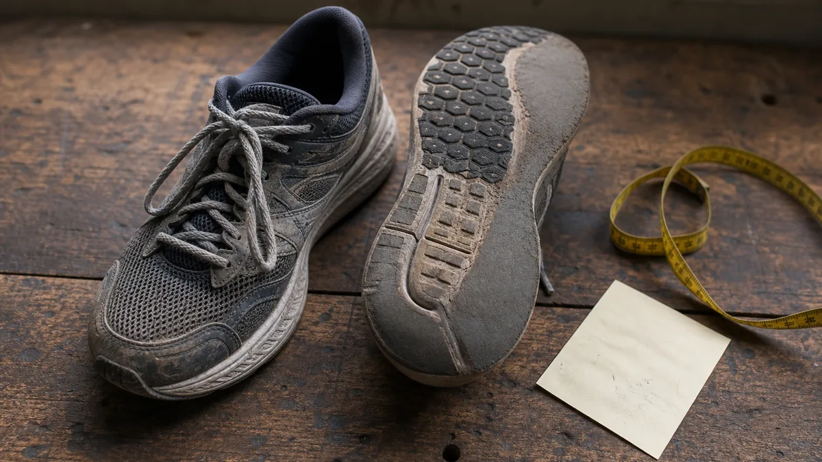 Abgelaufene Laufschuhsohle im Vergleich zu neuen Schuhen